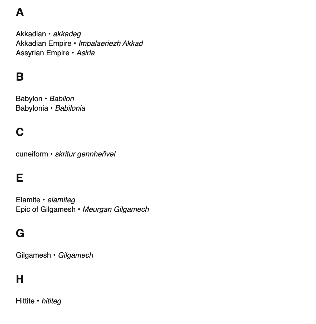 Assyriology terms in Breton