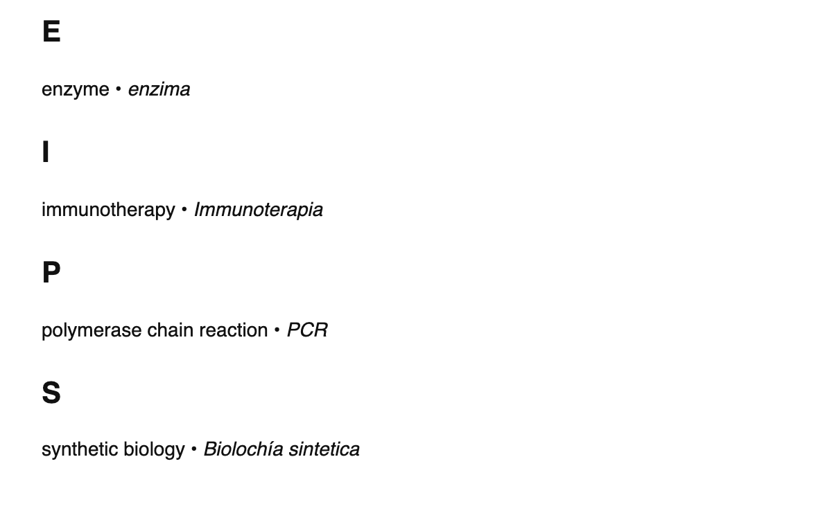Bioengineering terms in Aragonese