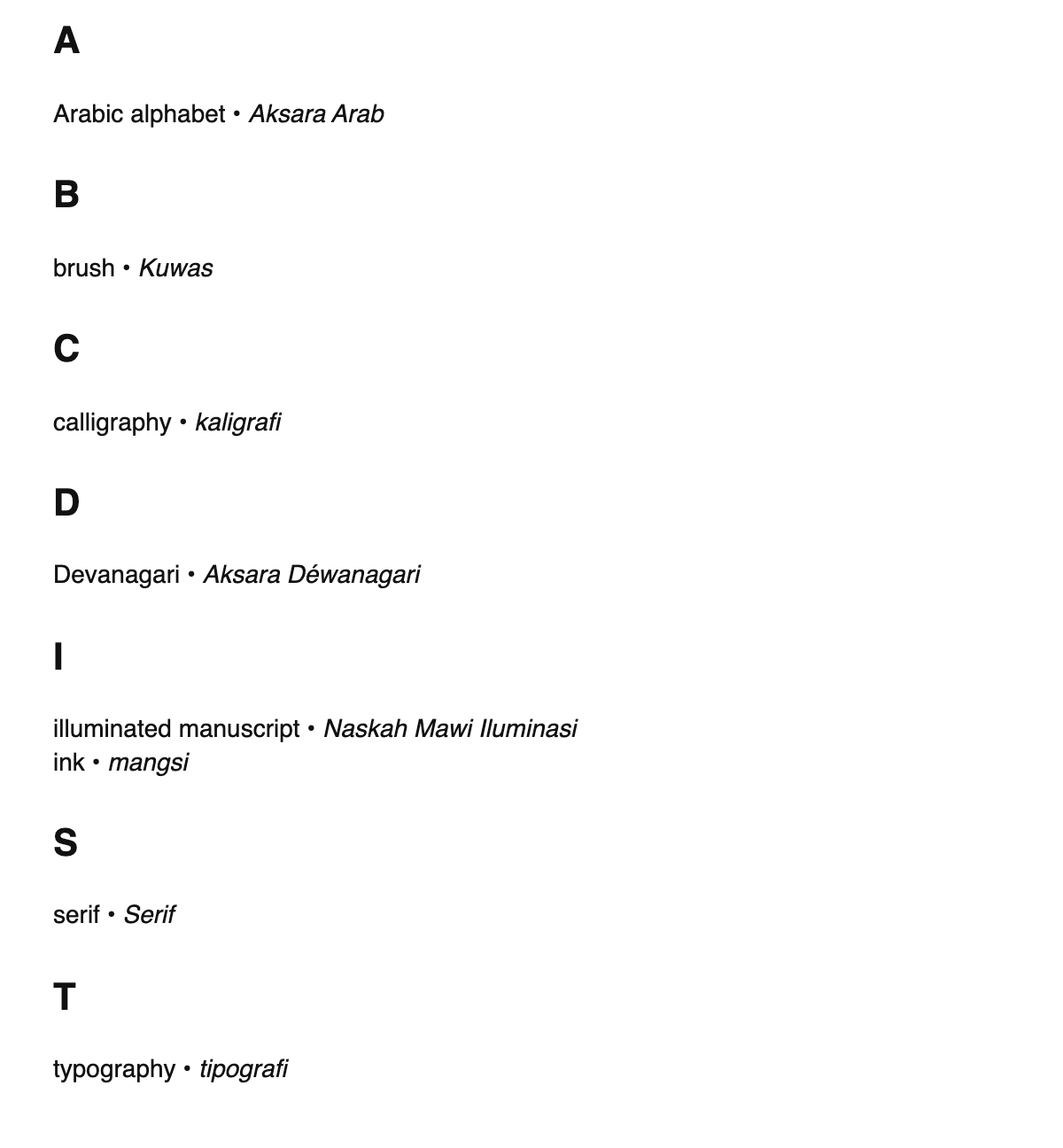 Calligraphy terms in Javanese