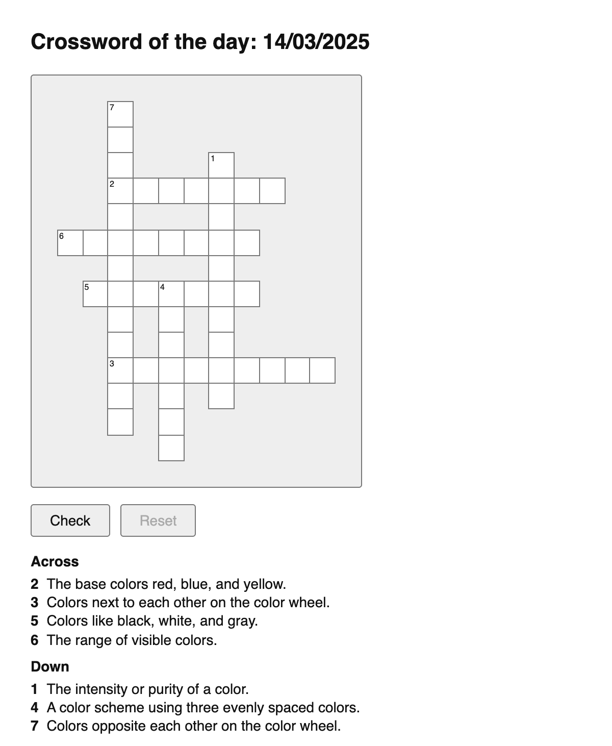 Color Theory Crossword