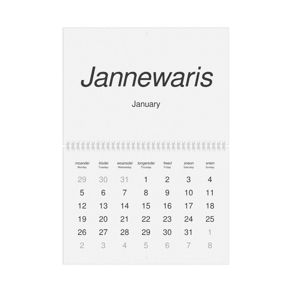 Leskoff 2026 Wall Calendar, West Frisian/English-Labeled, Monday-Start Layout, Wire-Bound, 11.7 x 8.3 in (29.7 x 21.0 cm), image 1 of 1