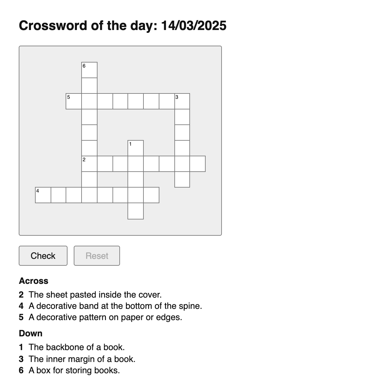 Bookbinding Crossword