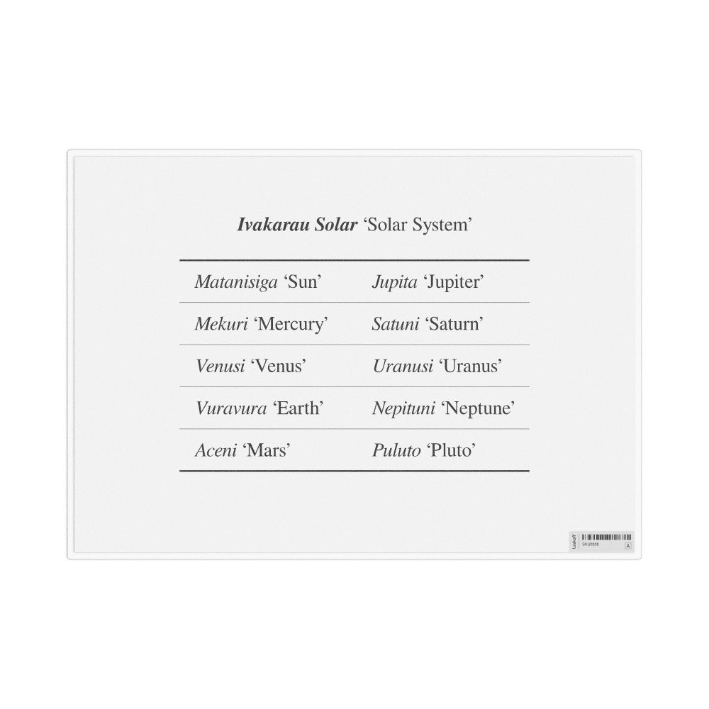 Leskoff Solar System in Fijian, Desk Chart, 11.7 x 8.3 in (29.7 x 21.0 cm), image 1 of 1