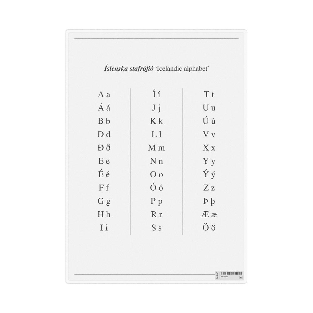 Leskoff Icelandic Alphabet, Desk Chart, 8.3 x 11.7 in (21.0 x 29.7 cm), image 1 of 1