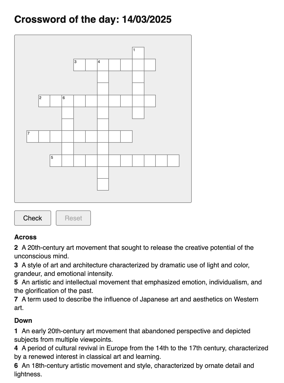 Art History Crossword
