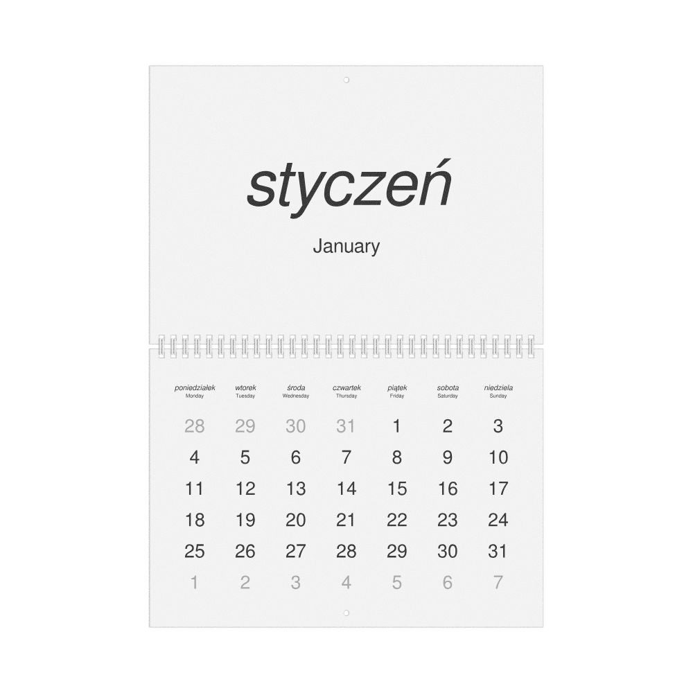 Leskoff 2027 Wall Calendar, Polish/English-Labeled, Monday-Start Layout, Wire-Bound, 11.7 x 8.3 in (29.7 x 21.0 cm), image 1 of 1