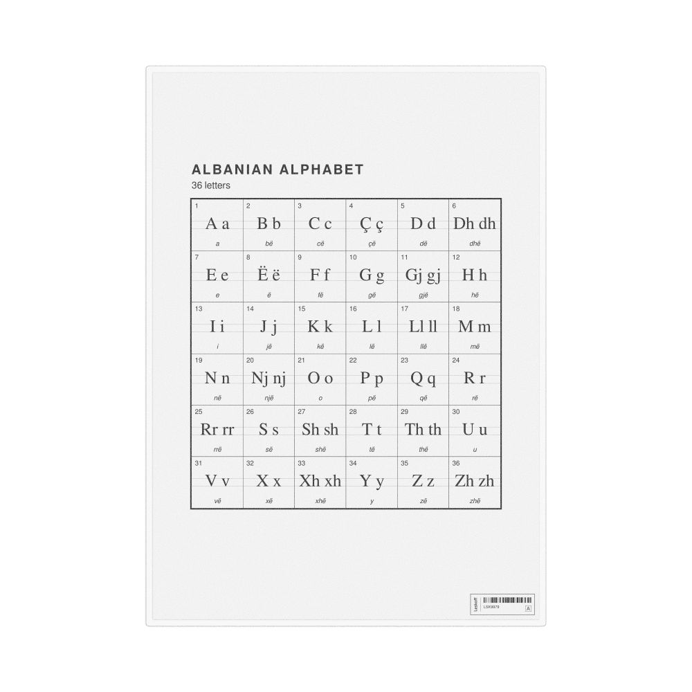 Leskoff Albanian Alphabet Chart, 8.3 x 11.7 in (21.0 x 29.7 cm, Desk Chart, Laminated), image 1 of 2