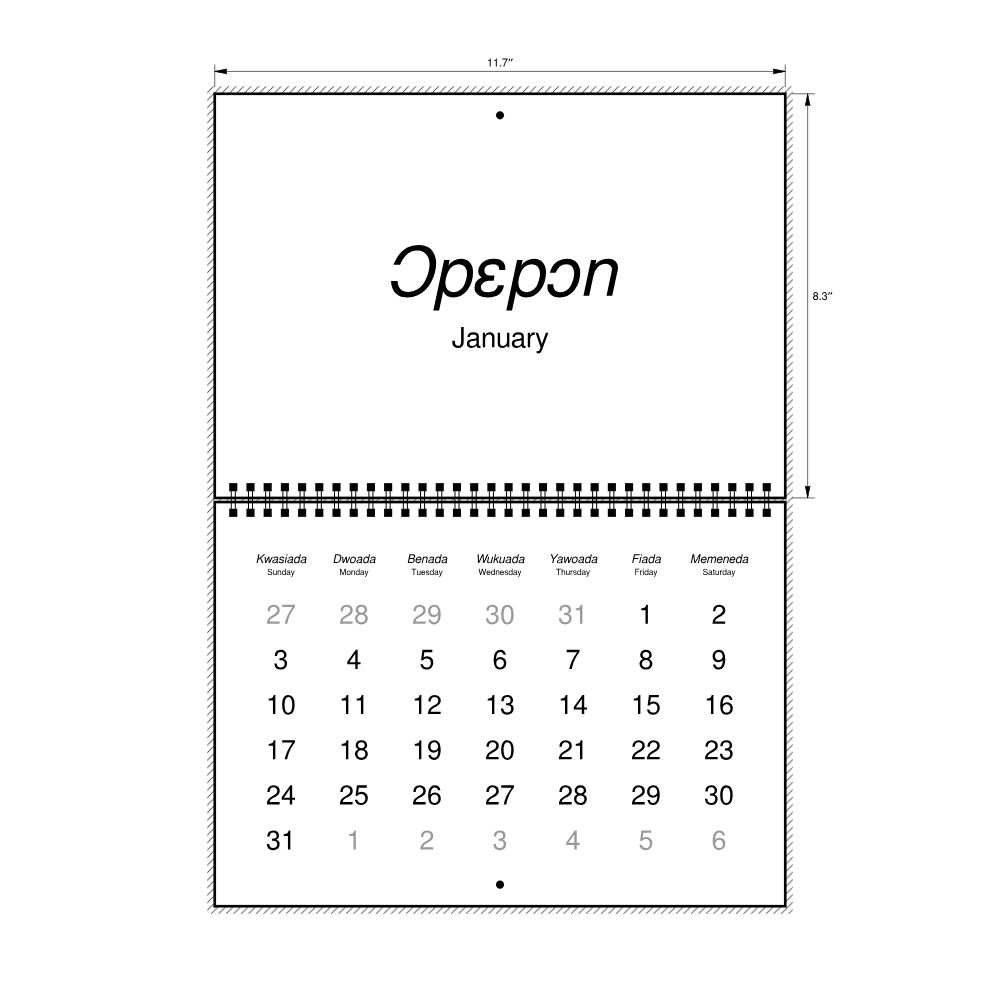 Leskoff 2027 Wall Calendar, Akan/English-Labeled, Sunday-Start Layout, Wire-Bound, 11.7 x 8.3 in (29.7 x 21.0 cm), image 2 of 2