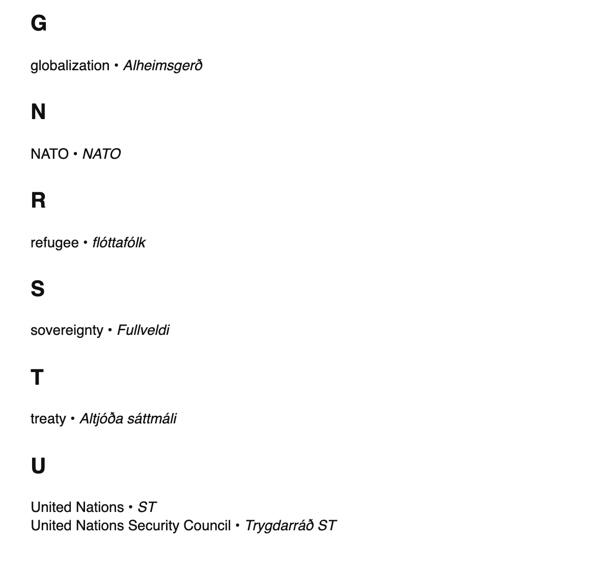 International relations terms in Faroese