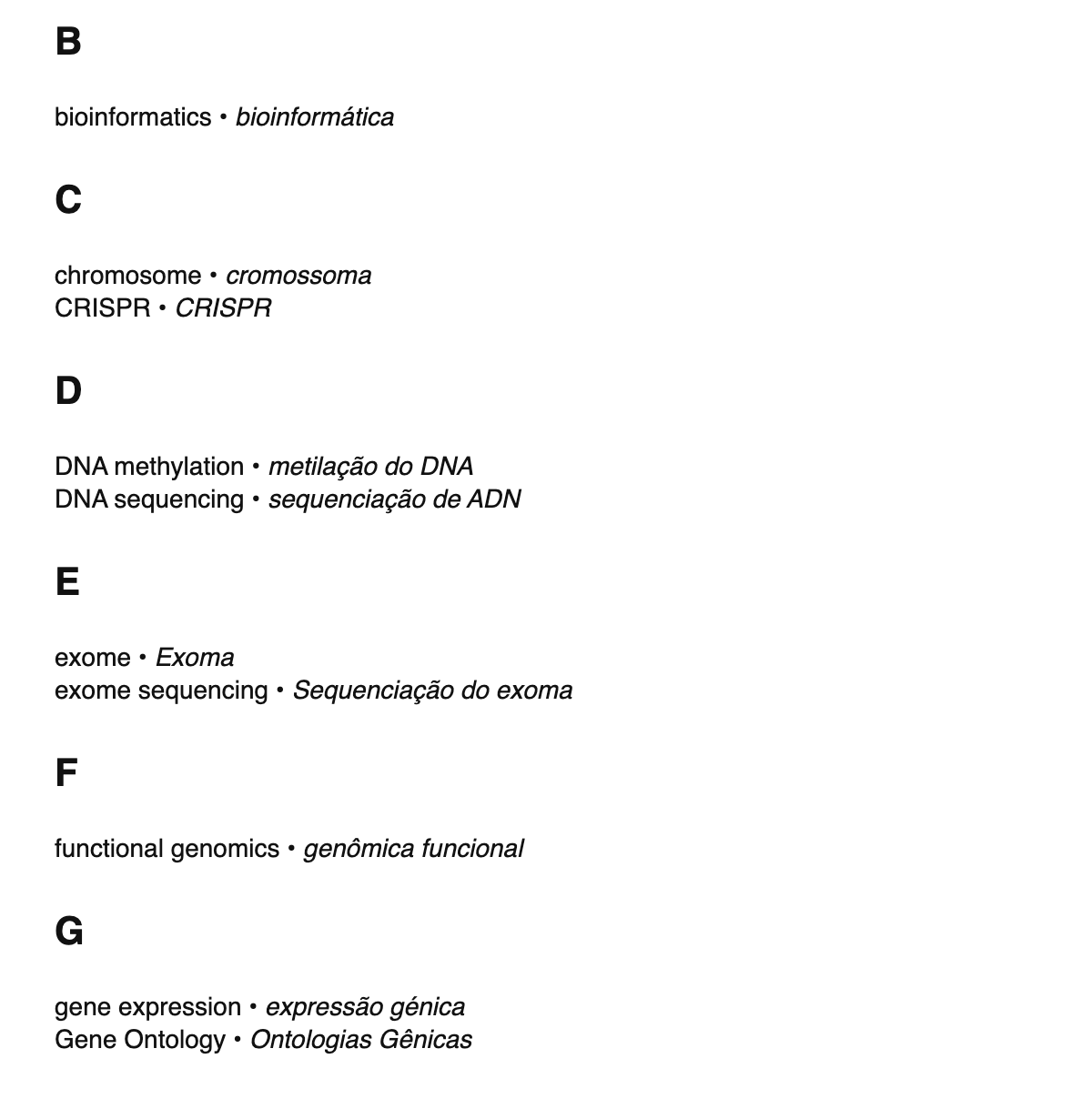 Genomics terms in Portuguese