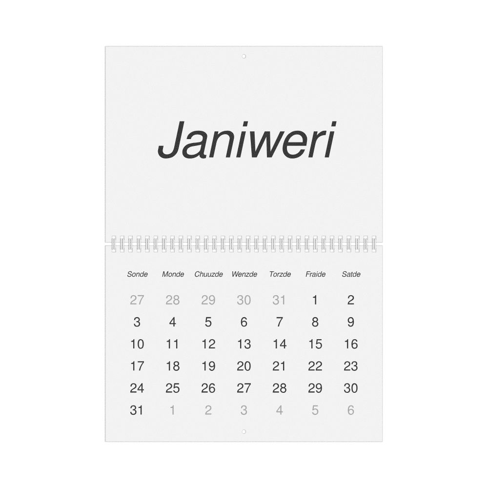 Leskoff 2027 Wall Calendar, Jamaican Patois-Labeled, Sunday-Start Layout, Wire-Bound, 11.7 x 8.3 in (29.7 x 21.0 cm), image 1 of 1