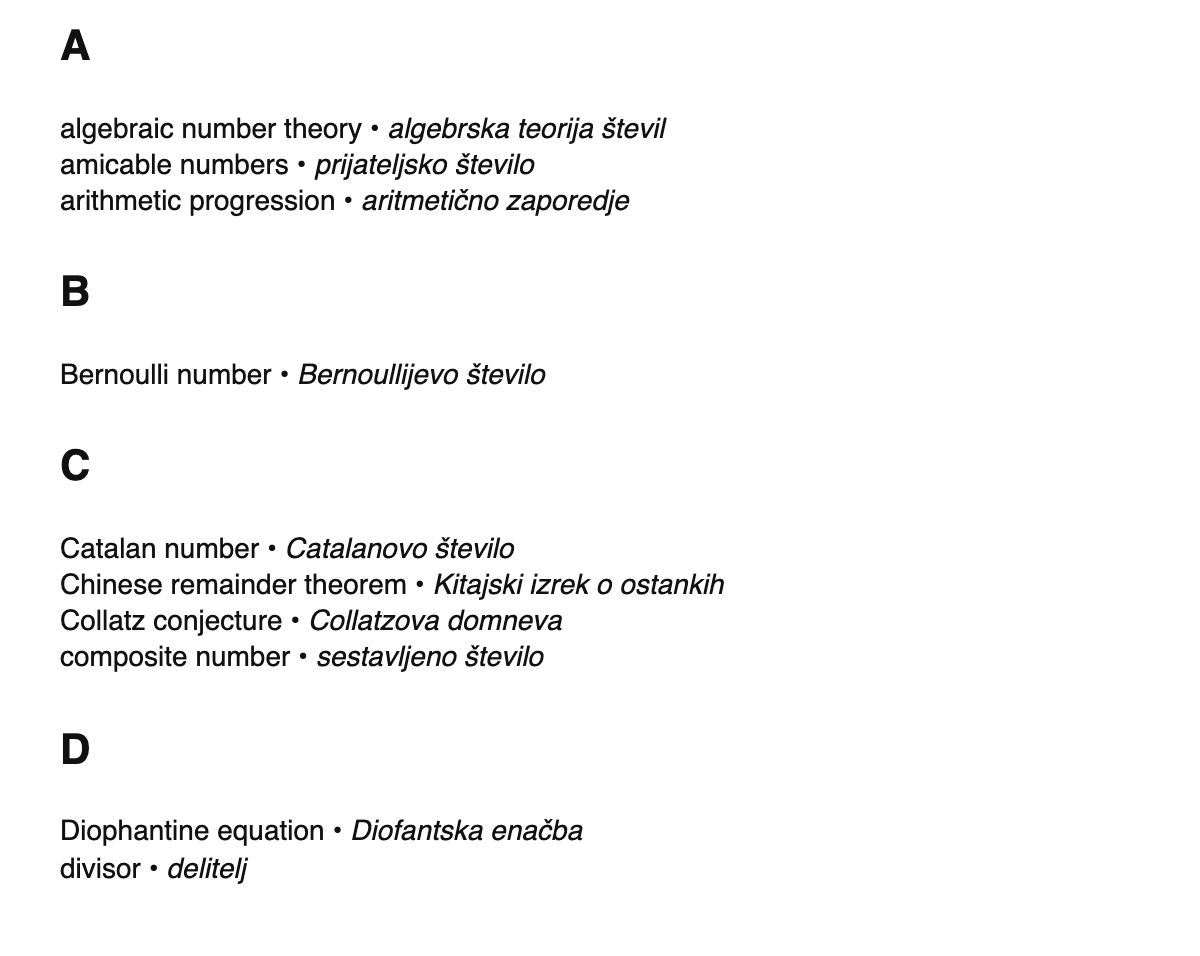 Number theory terms in Slovene