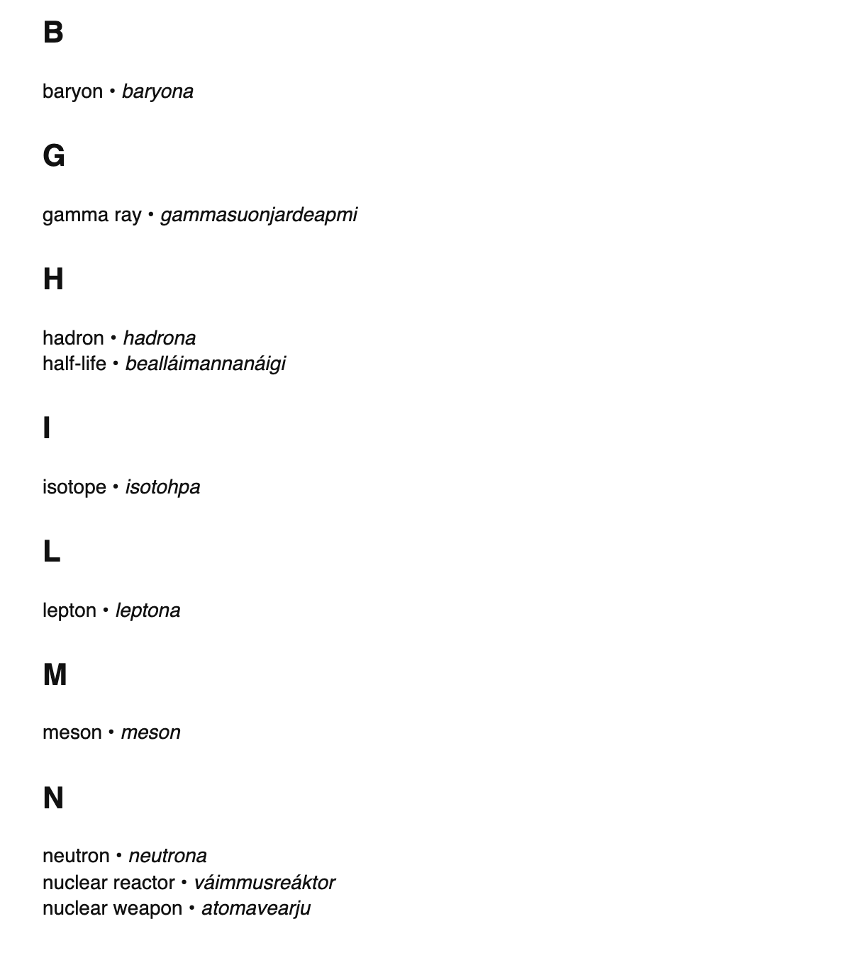Nuclear physics terms in Northern Sámi
