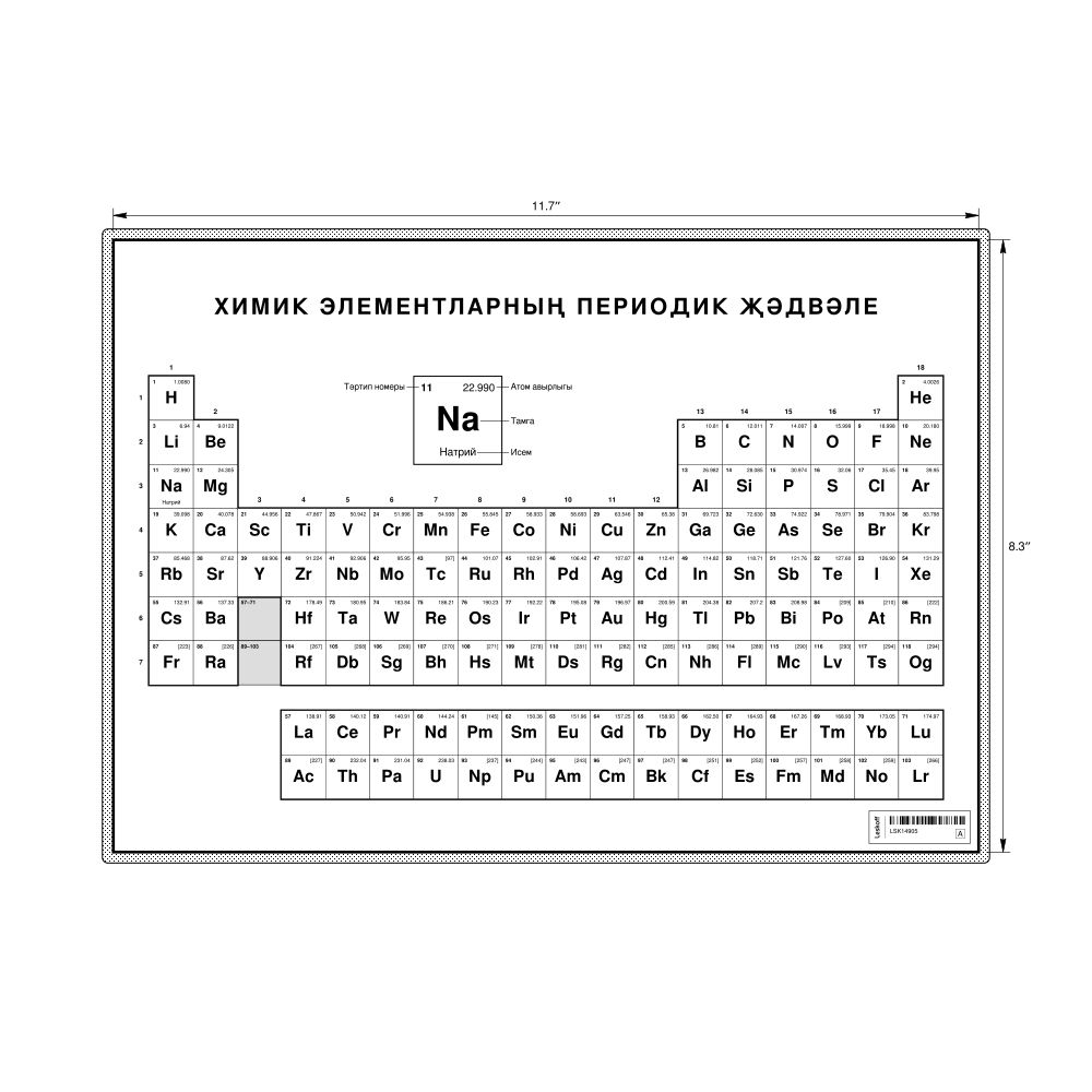 Leskoff Periodic Table Chart, 11.7 x 8.3 in (29.7 x 21.0 cm, Desk Chart, Laminated), 18-Column Layout, Tatar-Labeled, image 1 of 2