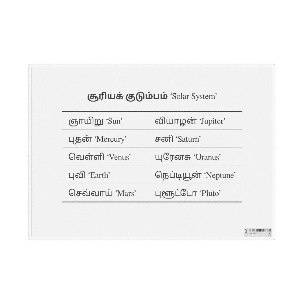Leskoff Solar System in Tamil, Desk Chart, 11.7 x 8.3 in (29.7 x 21.0 cm), image 1 of 1