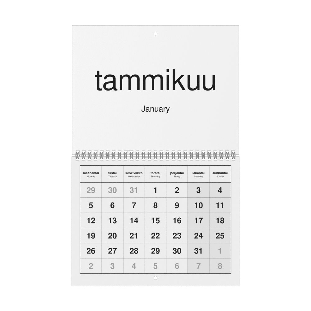 Leskoff 2026 Wall Calendar, Finnish/English-Labeled, Monday-Start Layout, Wire-Bound, 11 x 8.5 in (27.9 x 21.6 cm), image 1 of 1