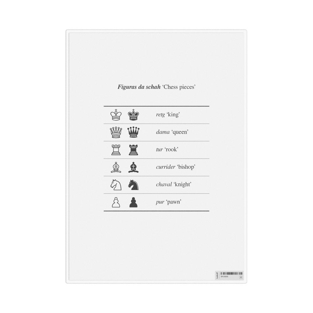 Leskoff Chess Pieces in Romansh, Desk Chart, 8.3 x 11.7 in (21.0 x 29.7 cm), image 1 of 1