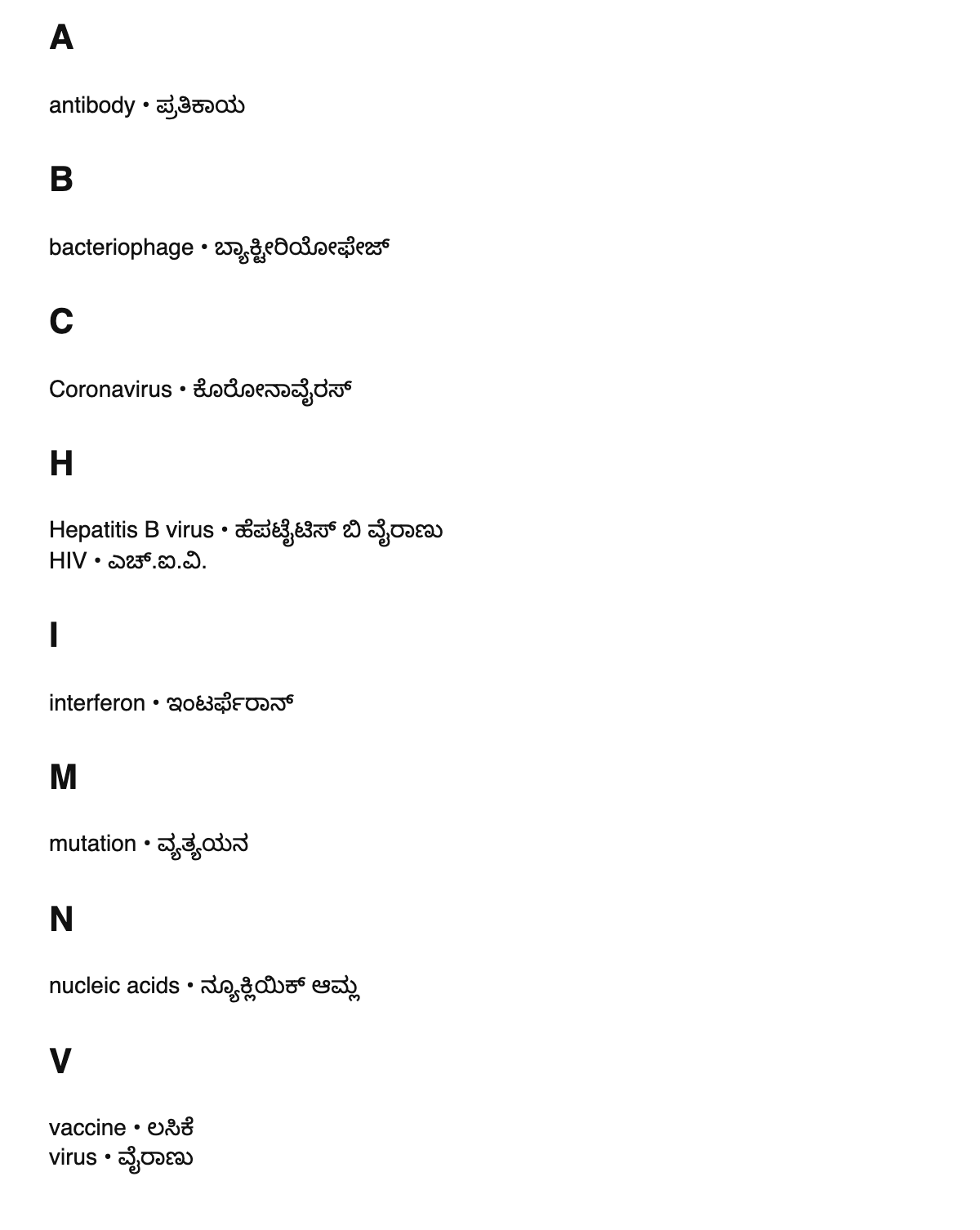 Virology terms in Kannada