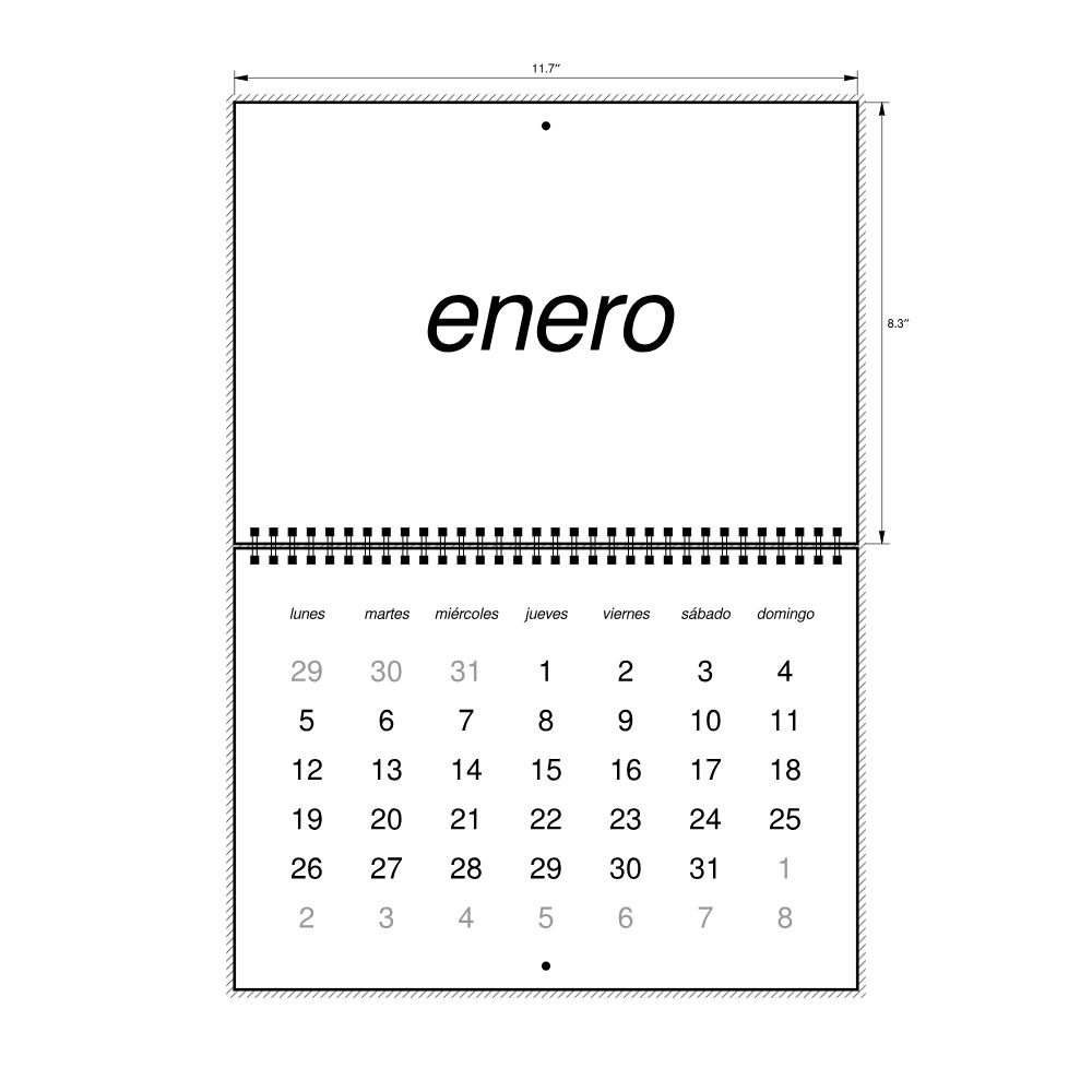 Leskoff 2026 Wall Calendar, Spanish-Labeled, Monday-Start Layout, Wire-Bound, 11.7 x 8.3 in (29.7 x 21.0 cm), image 2 of 2