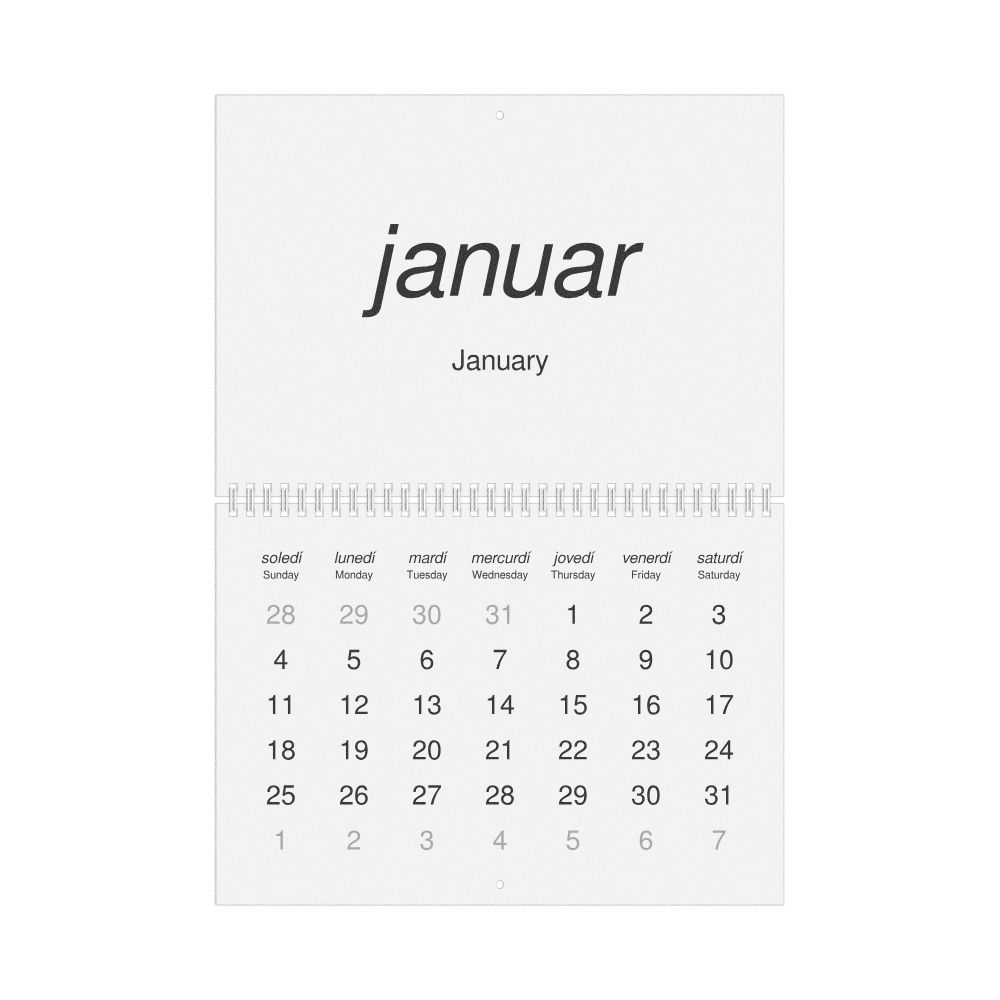 Leskoff 2026 Wall Calendar, Interlingue/English-Labeled, Sunday-Start Layout, Wire-Bound, 11.7 x 8.3 in (29.7 x 21.0 cm), image 1 of 1