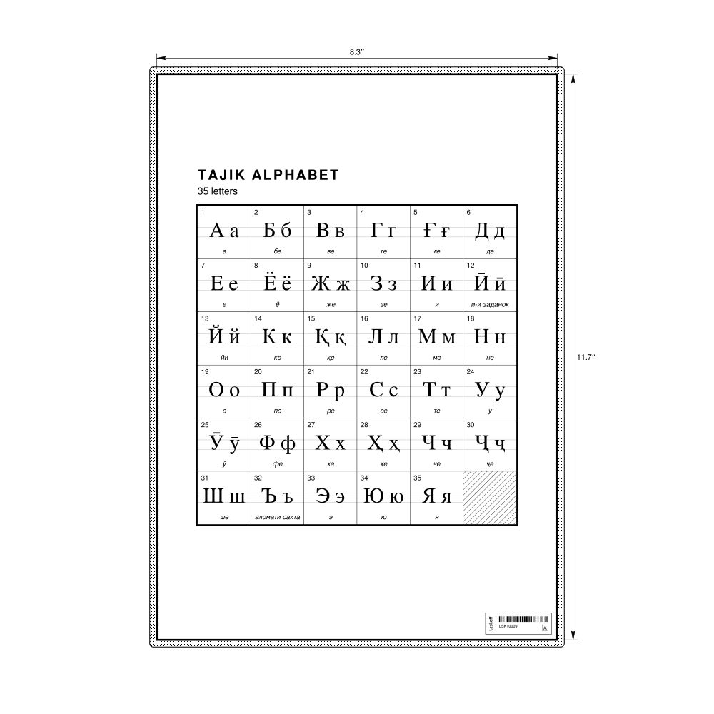 Leskoff Tajik Alphabet Chart, 8.3 x 11.7 in (21.0 x 29.7 cm, Desk Chart, Laminated), image 1 of 2
