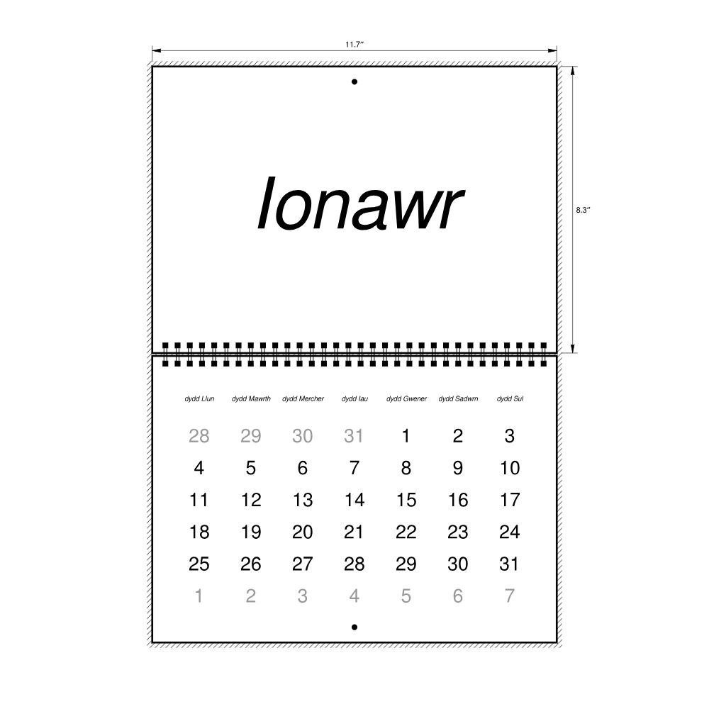 Leskoff 2027 Wall Calendar, Welsh-Labeled, Monday-Start Layout, Wire-Bound, 11.7 x 8.3 in (29.7 x 21.0 cm), image 2 of 2