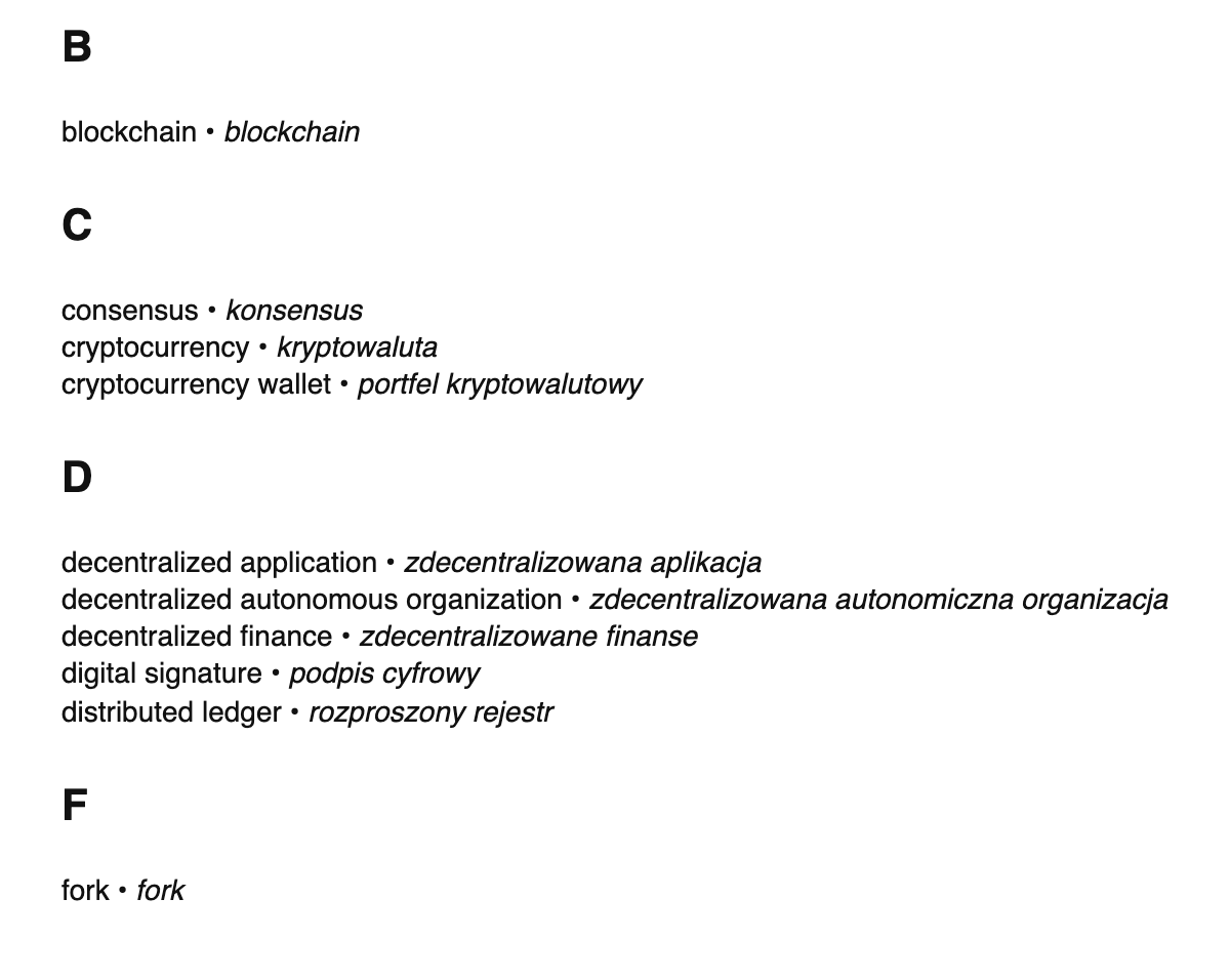 Blockchain terms in Polish