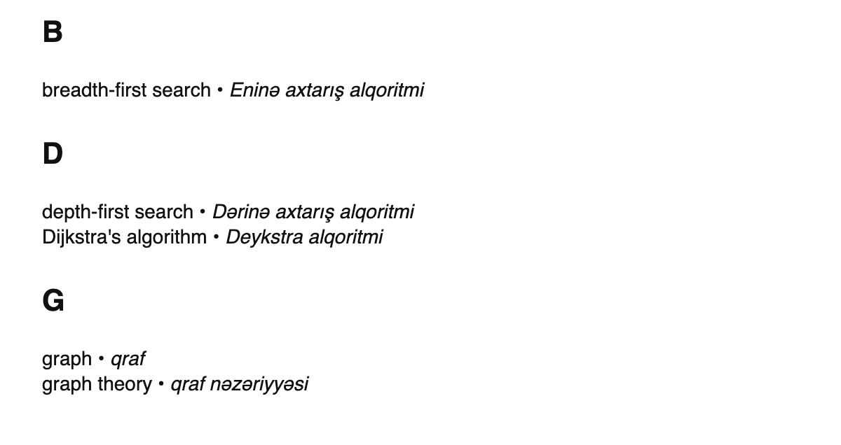 Graph theory terms in Azerbaijani