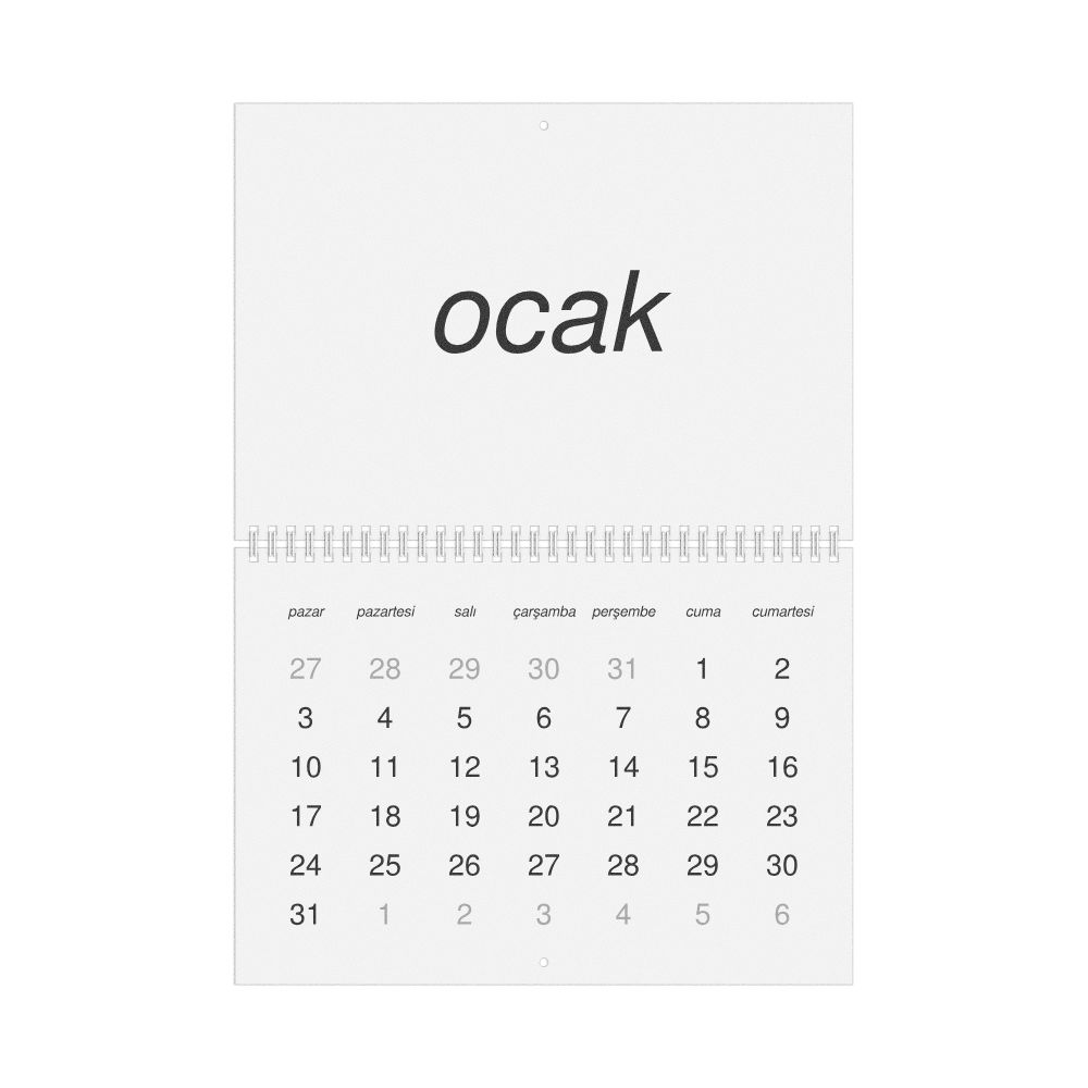Leskoff 2027 Wall Calendar, Turkish-Labeled, Sunday-Start Layout, Wire-Bound, 11.7 x 8.3 in (29.7 x 21.0 cm), image 1 of 1
