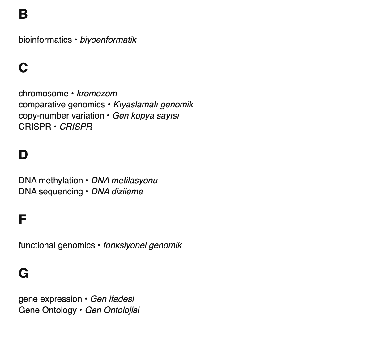 Genomics terms in Turkish