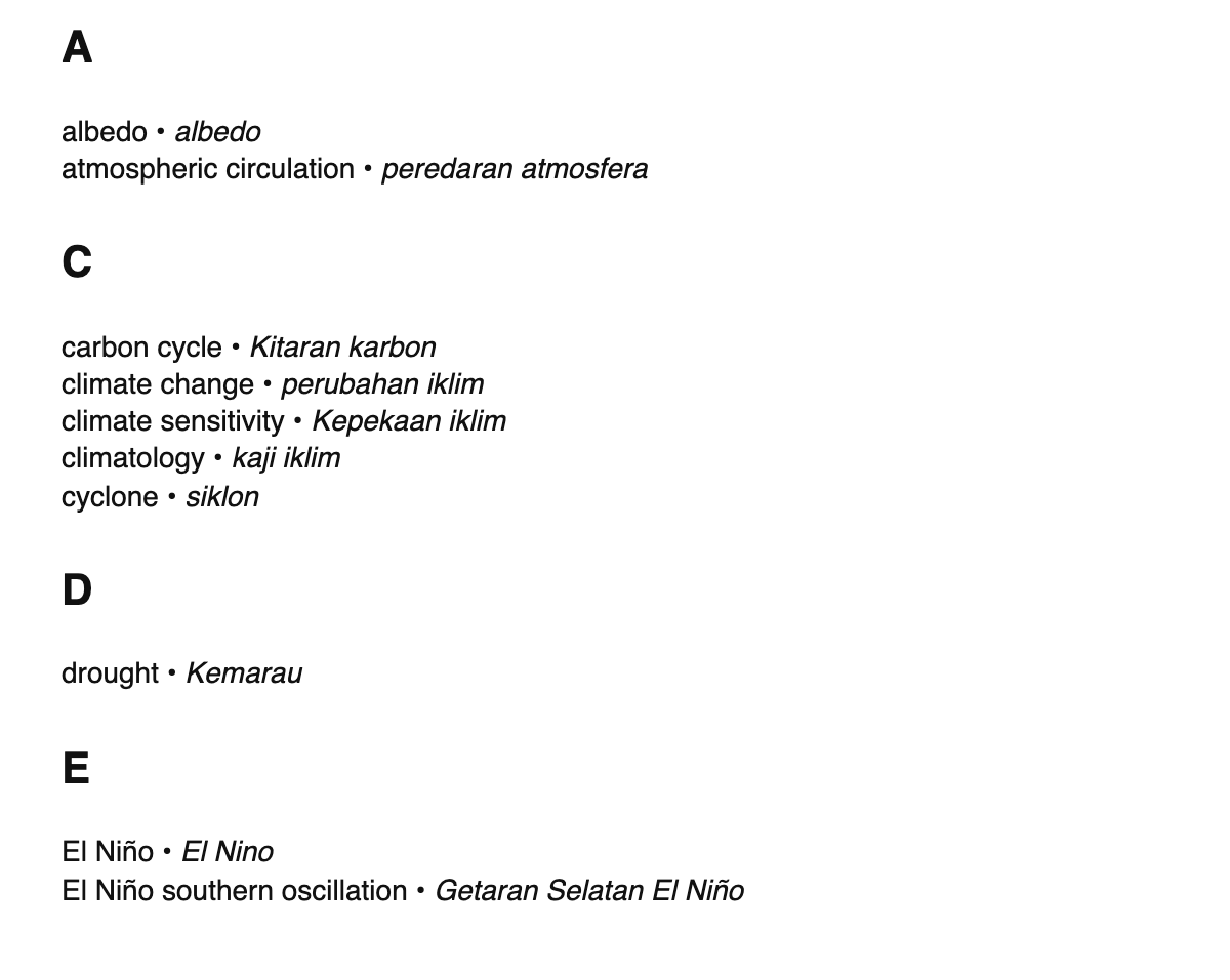 Climatology terms in Malay
