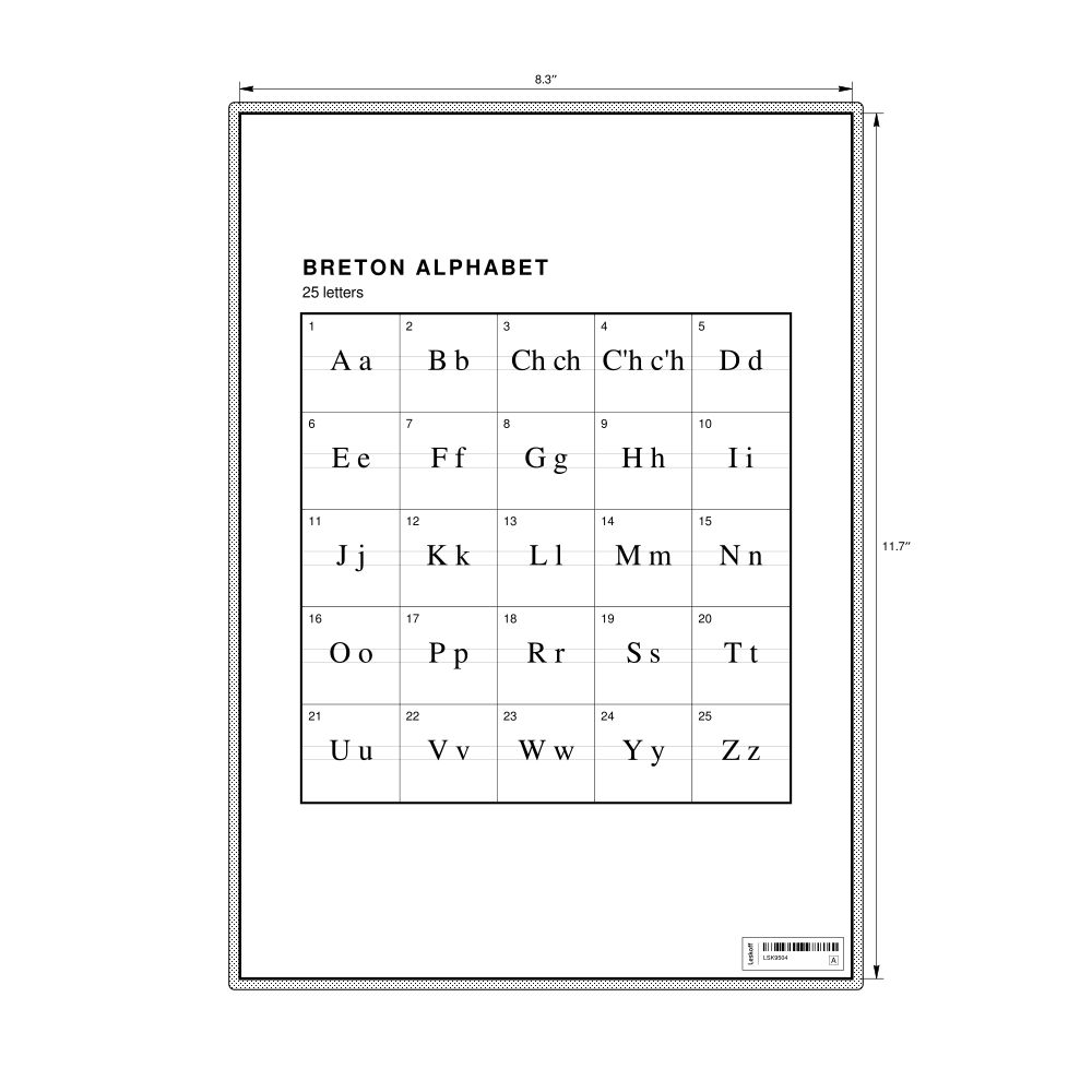 Leskoff Breton Alphabet Chart, 8.3 x 11.7 in (21.0 x 29.7 cm, Desk Chart, Laminated), image 1 of 2
