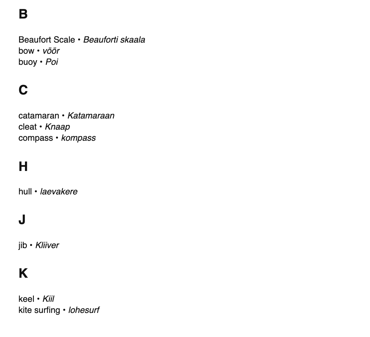 Sailing terms in Estonian