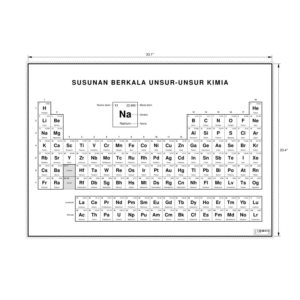 Leskoff Periodic Table Chart, 33.1 x 23.4 in (84.1 x 59.4 cm, Poster / Wall Chart), 18-Column Layout, Indonesian-Labeled, image 1 of 2