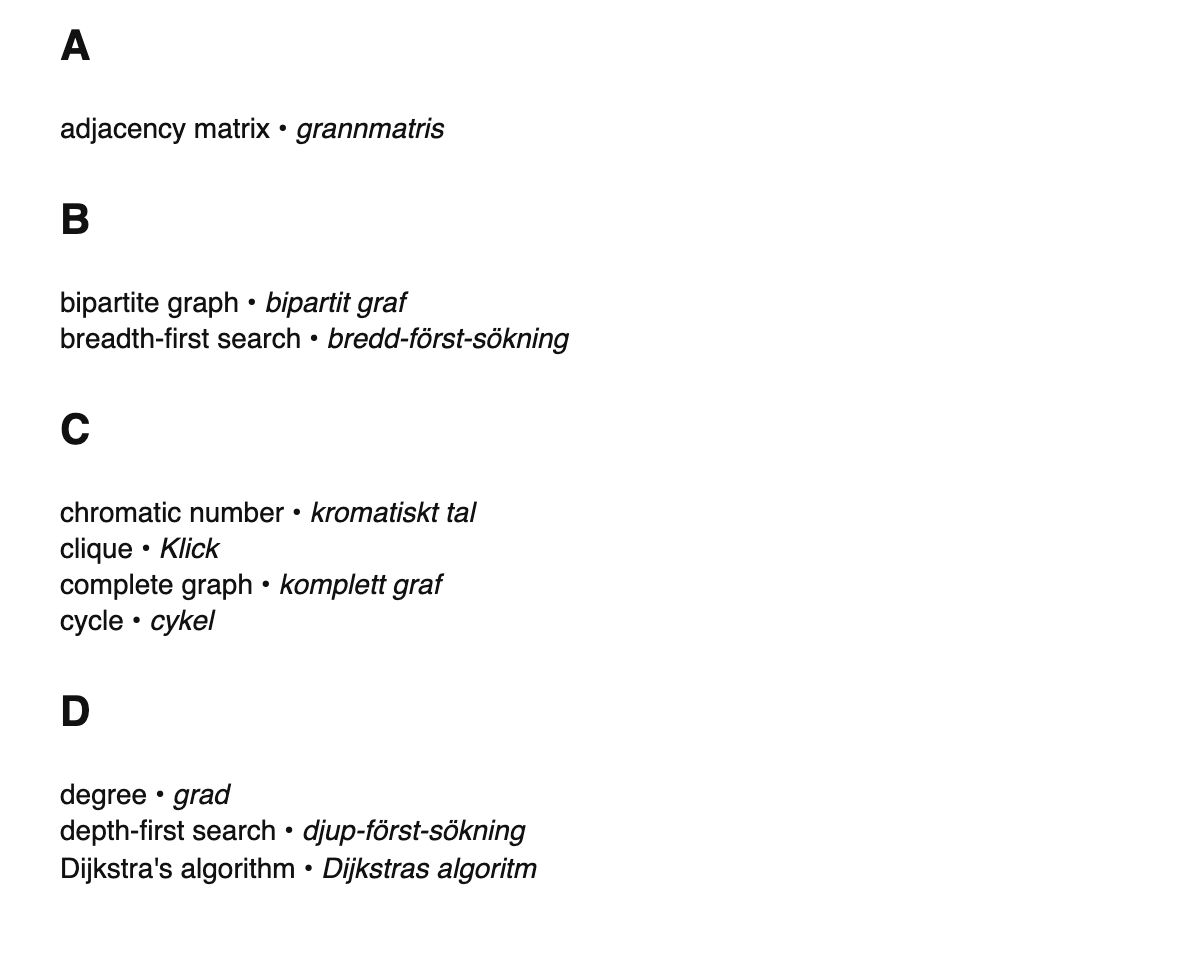 Graph theory terms in Swedish