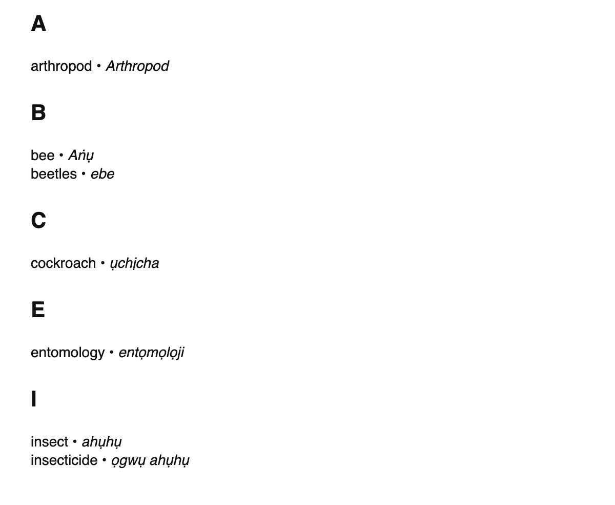 Entomology terms in Igbo