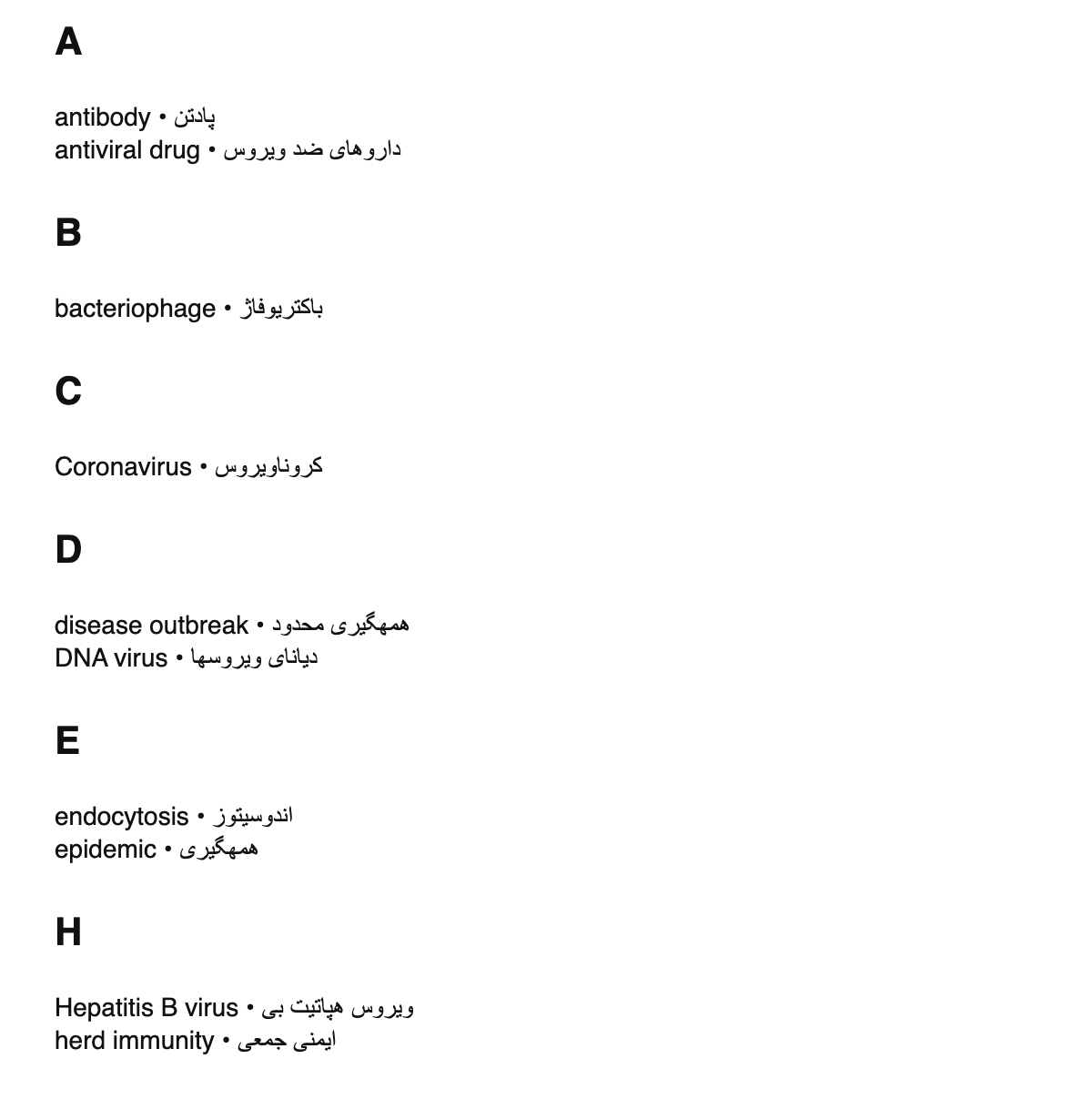 Virology terms in Persian