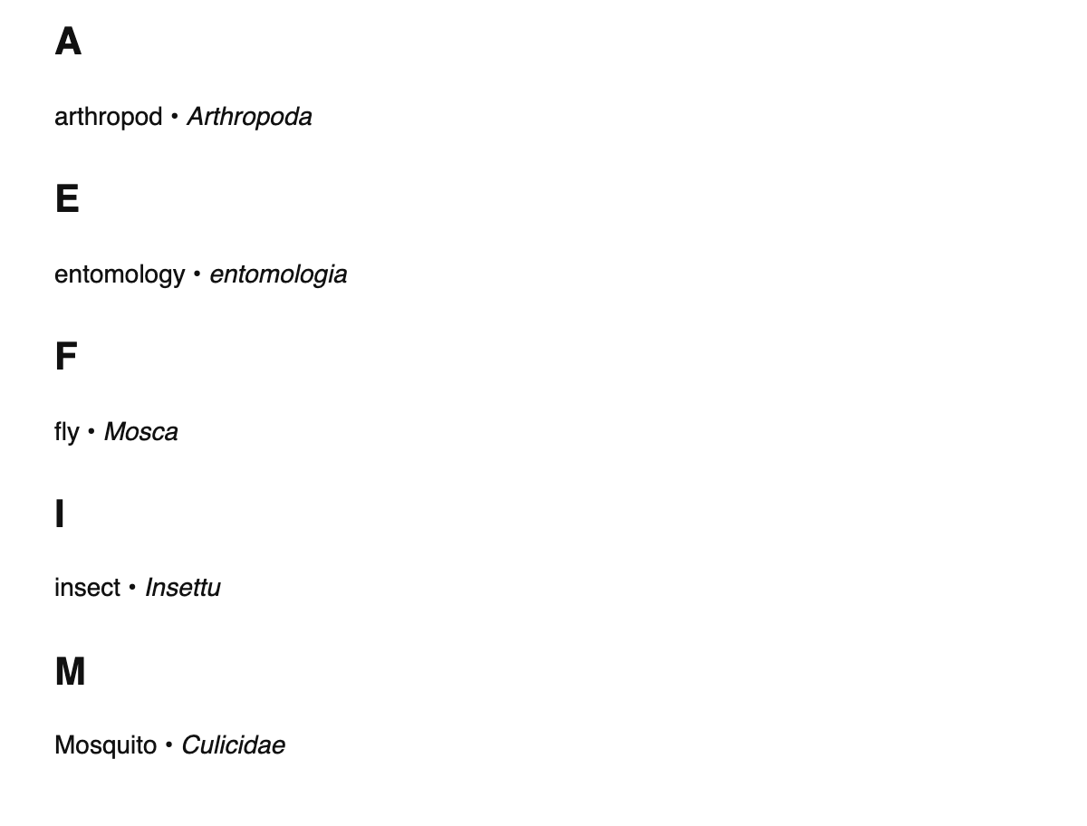 Entomology terms in Corsican