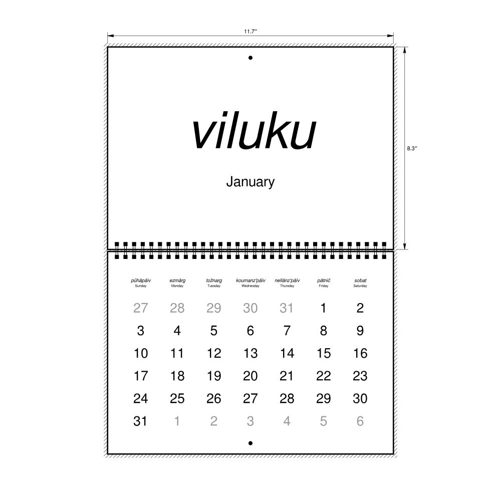 Leskoff 2027 Wall Calendar, Veps/English-Labeled, Sunday-Start Layout, Wire-Bound, 11.7 x 8.3 in (29.7 x 21.0 cm), image 2 of 2