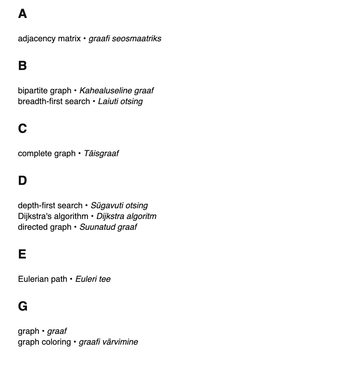Graph theory terms in Estonian