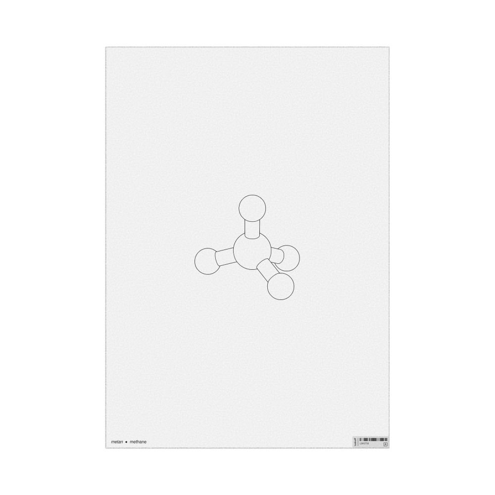 Leskoff Methane Molecule Poster, Ball-and-Stick Model, Stylized, Azerbaijani/English-Labeled, image 1 of 1