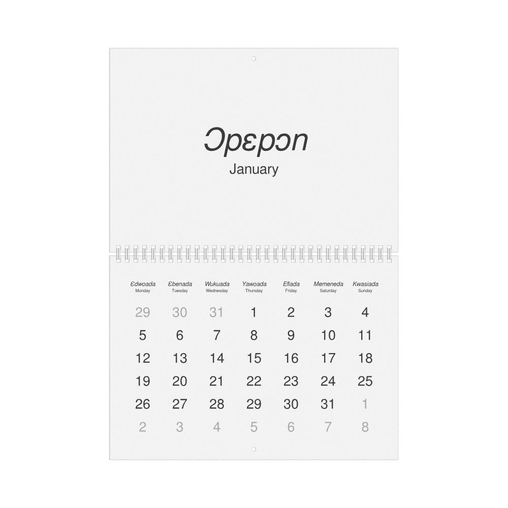 Leskoff 2026 Wall Calendar, Twi/English-Labeled, Monday-Start Layout, Wire-Bound, 11.7 x 8.3 in (29.7 x 21.0 cm), image 1 of 1