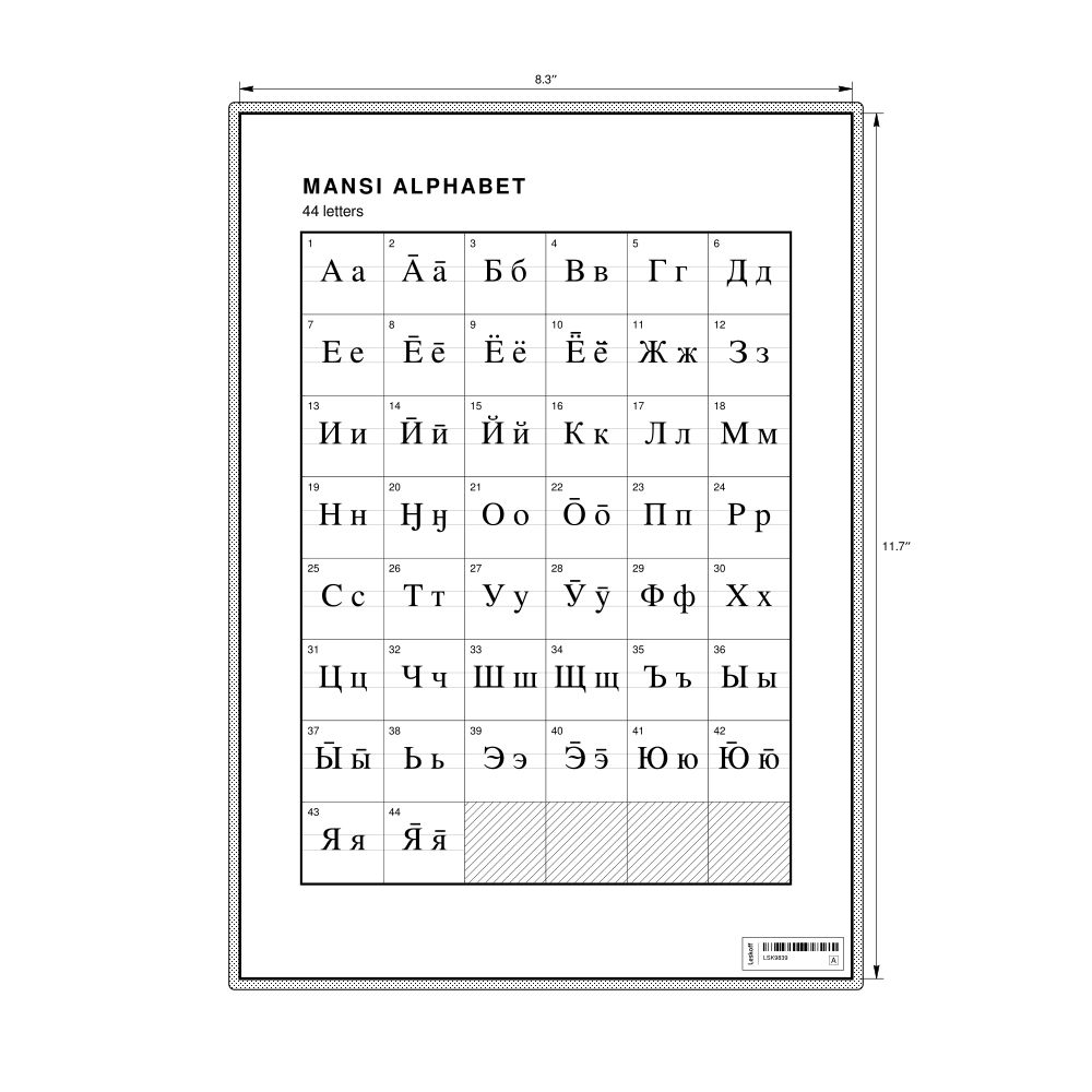 Leskoff Mansi Alphabet Chart, 8.3 x 11.7 in (21.0 x 29.7 cm, Desk Chart, Laminated), image 1 of 2