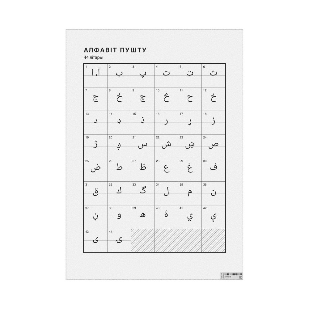 Leskoff Pashto Alphabet Chart, 23.4 x 33.1 in (59.4 x 84.1 cm, Poster / Wall Chart), Belarusian-Labeled, image 1 of 2