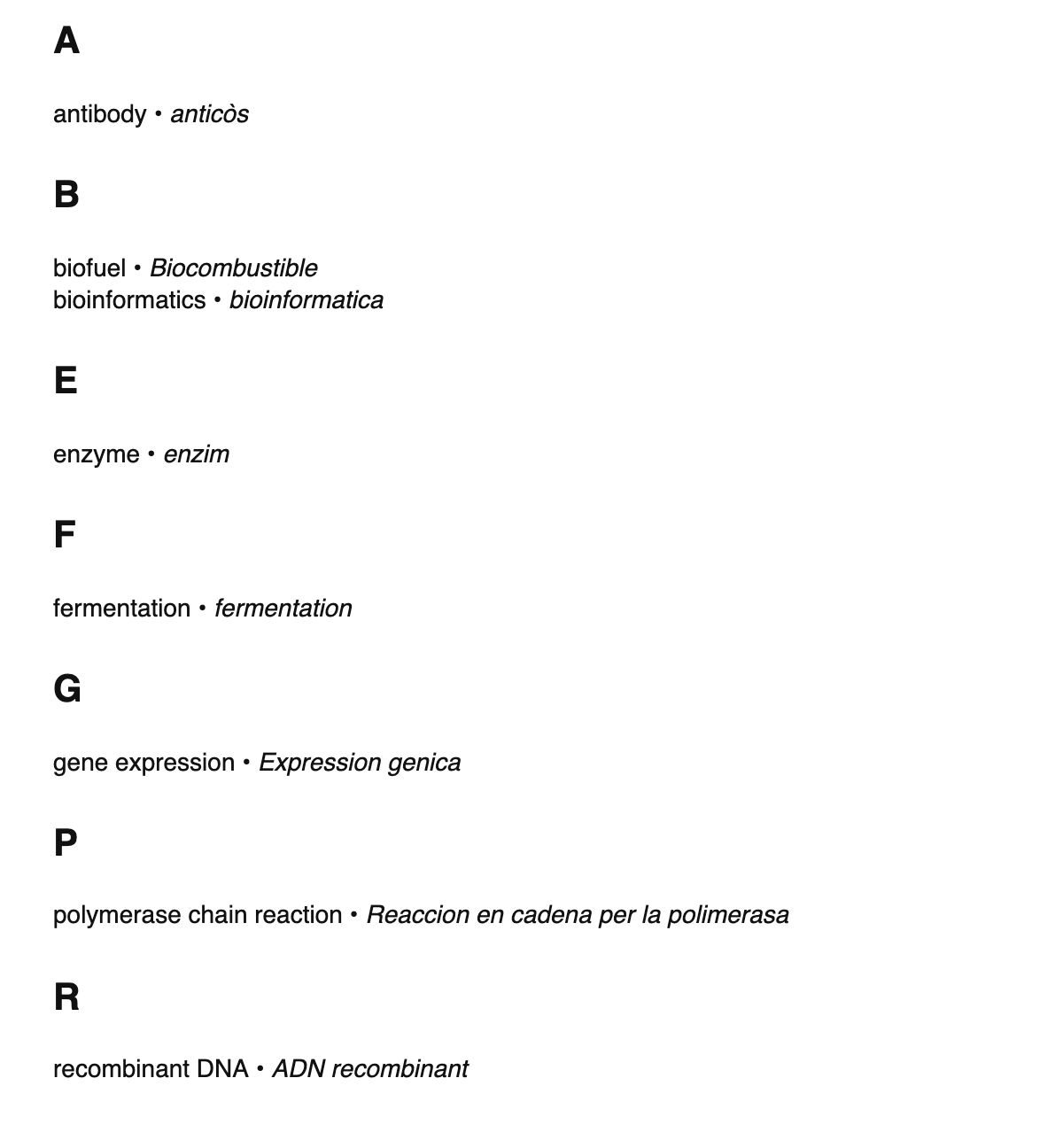 Bioengineering terms in Occitan