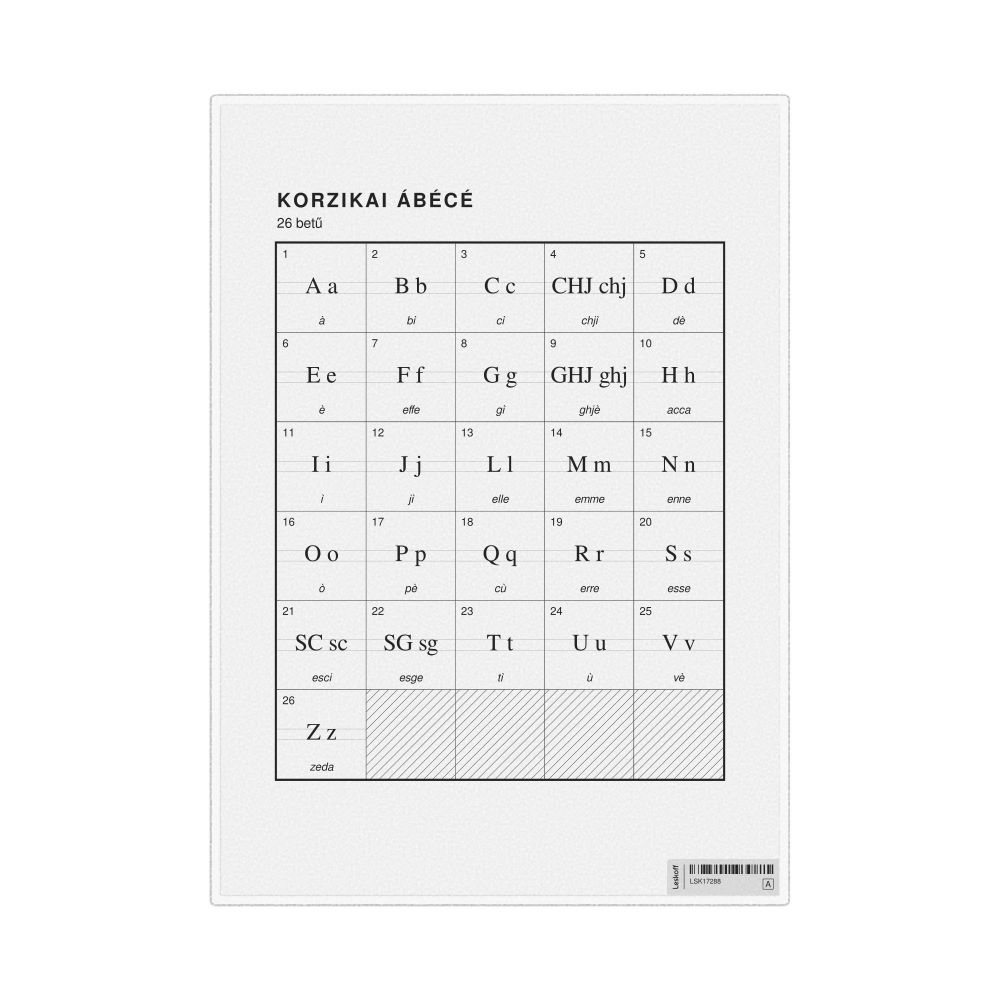 Leskoff Corsican Alphabet Chart, 8.3 x 11.7 in (21.0 x 29.7 cm, Desk Chart, Laminated), Hungarian-Labeled, image 1 of 2