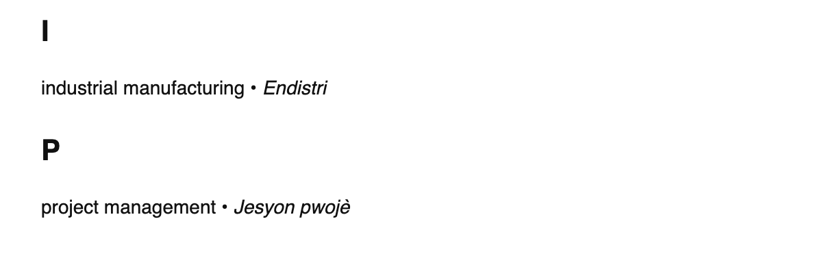 Industrial engineering terms in Haitian Creole