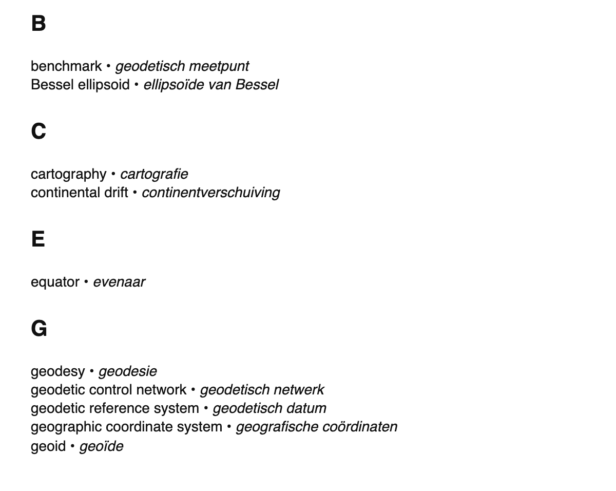 Geodesy terms in Dutch