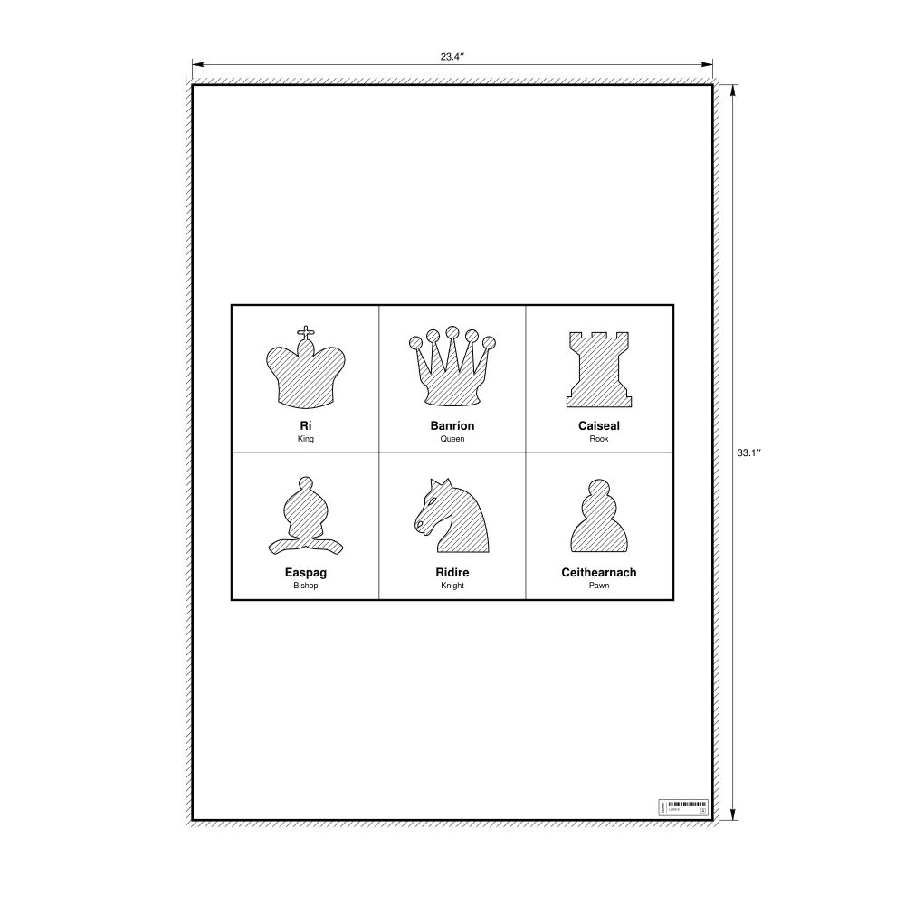 Leskoff Chess Pieces Poster, Irish/English-Labeled, image 1 of 2