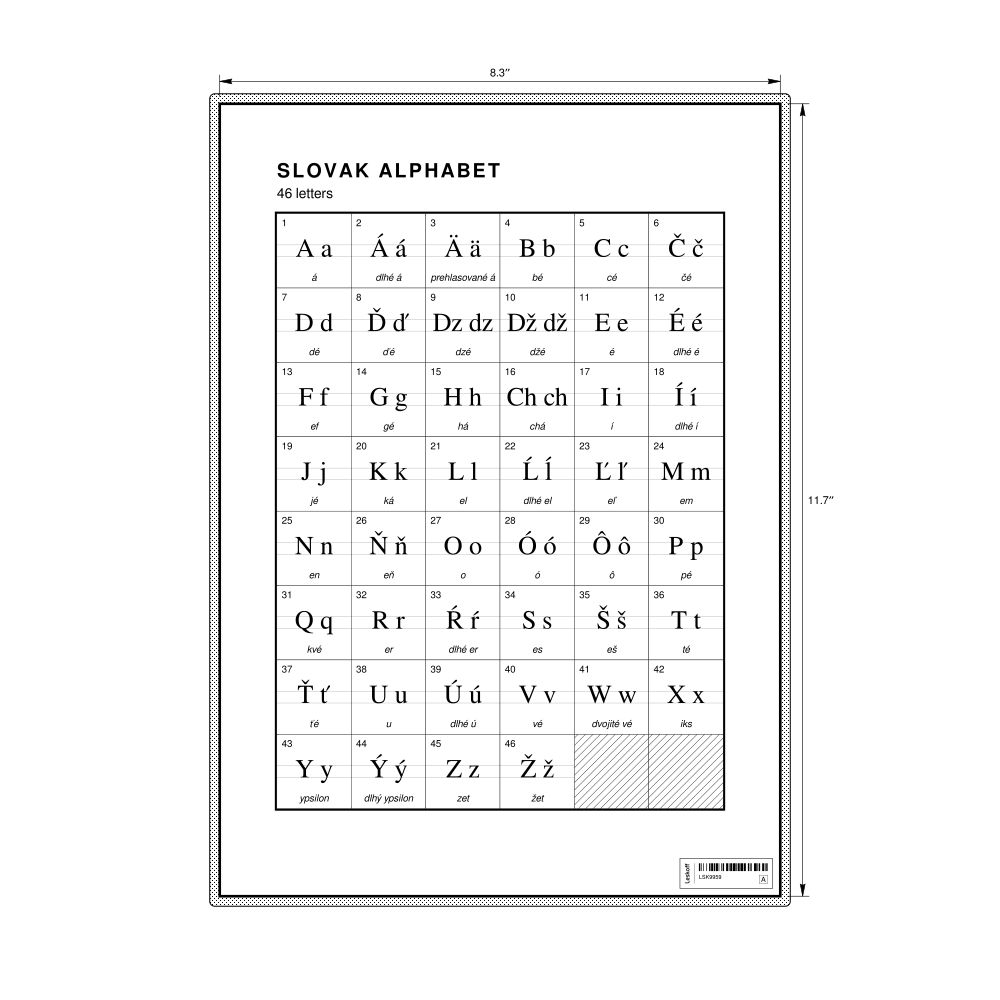 Leskoff Slovak Alphabet Chart, 8.3 x 11.7 in (21.0 x 29.7 cm, Desk Chart, Laminated), image 1 of 2